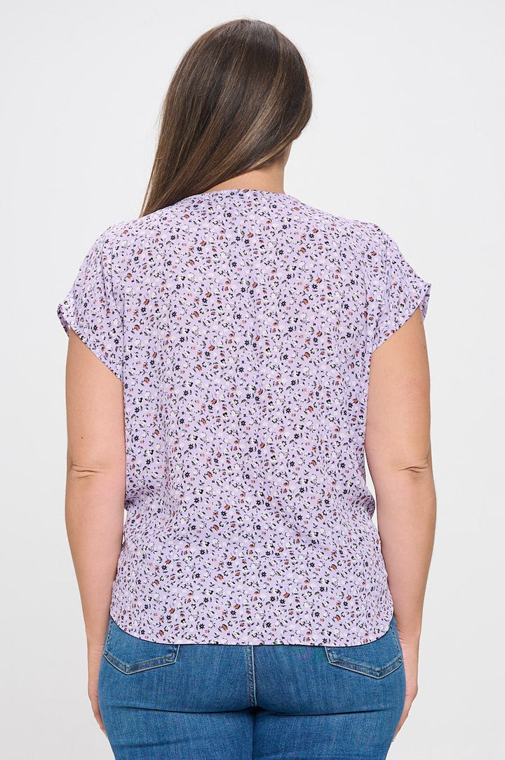 Image of West K Ana Plus Size Tie Front Top Lavender Ditzy Floral