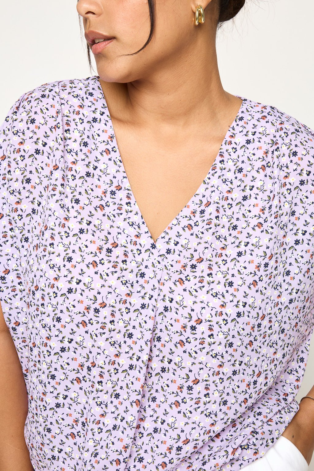 Image of West K Ana Plus Size Tie Front Top Lavender Ditzy Floral