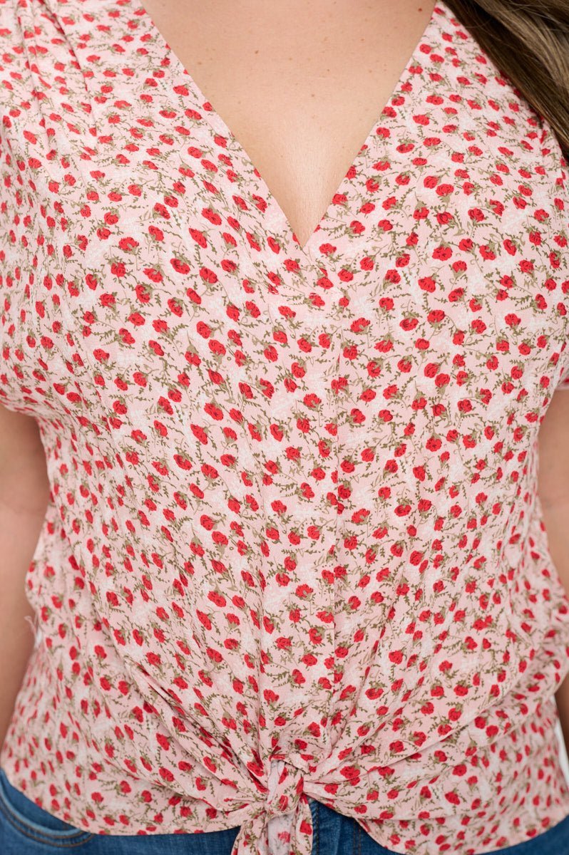 Image of West K Ana Plus Size Tie Front Top Red Ditzy Floral