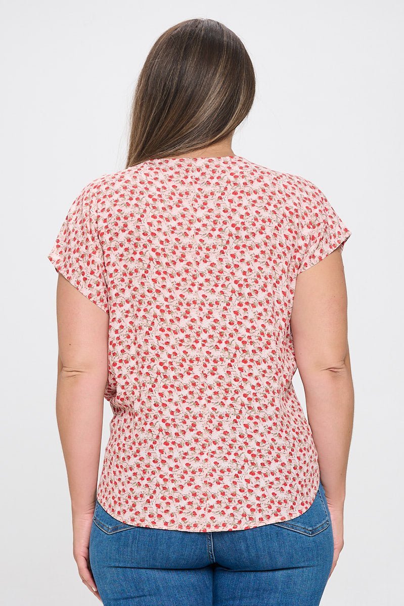 Image of West K Ana Plus Size Tie Front Top Red Ditzy Floral