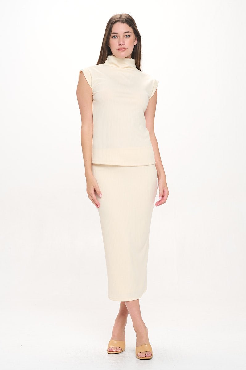 Image of West K Anna Knee Length Ribbed Skirt Cream