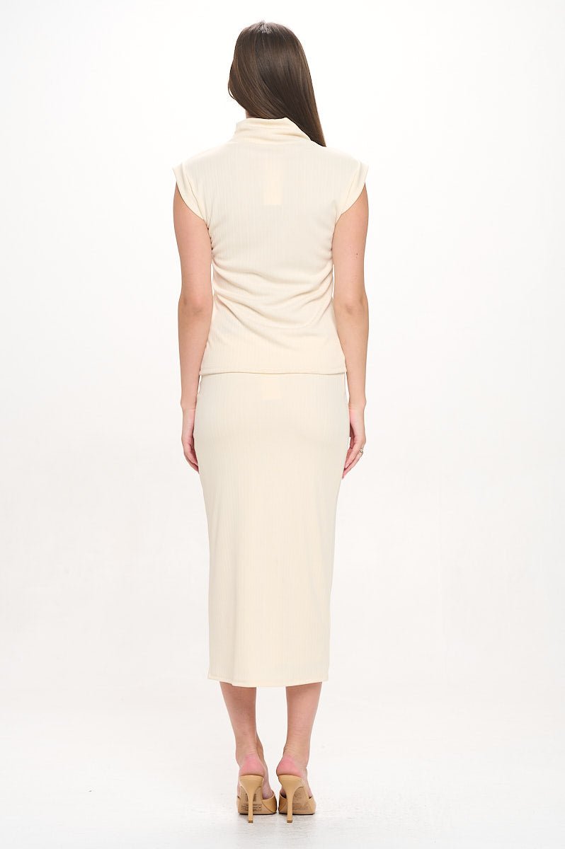 Image of West K Anna Knee Length Ribbed Skirt Cream