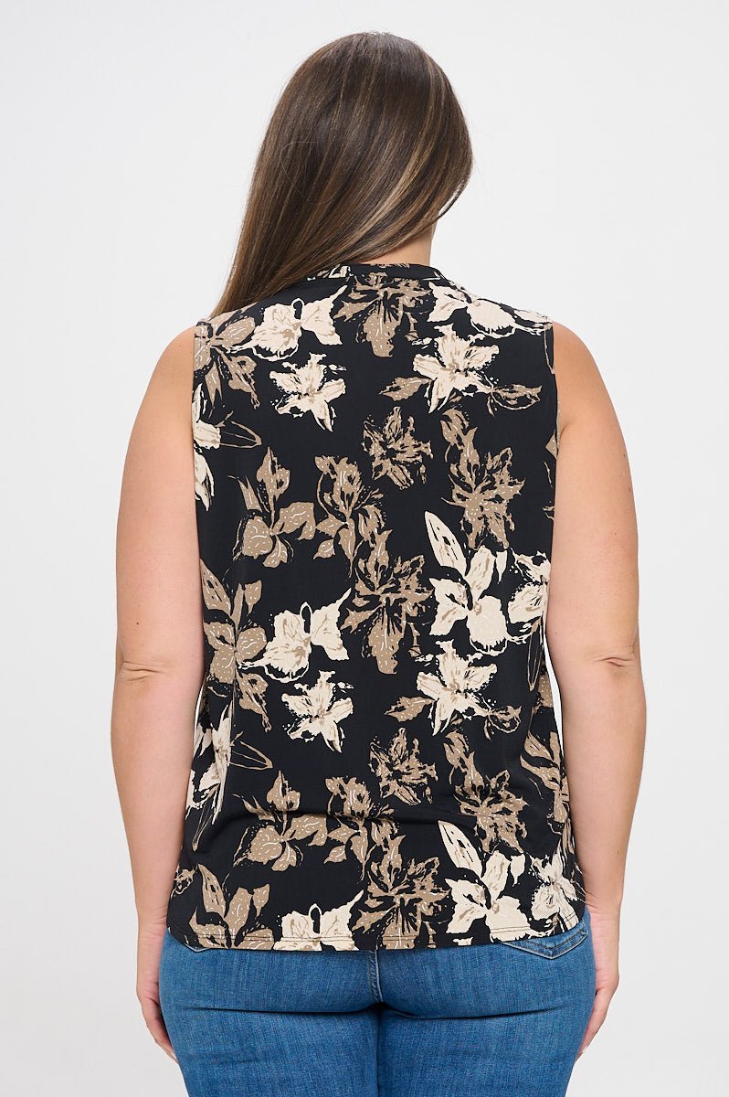 Image of West K April Plus Size Sleeveless Printed Top Black Tan Floral