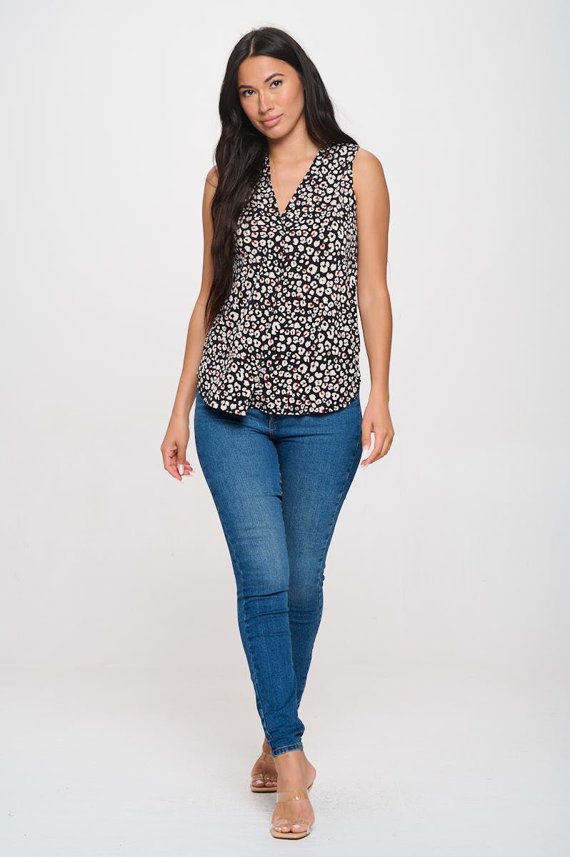 Image of West K April Sleeveless Printed Top Black Leopard