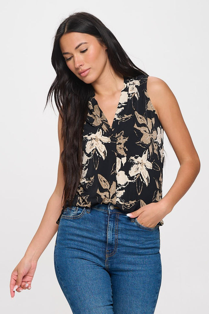 Image of West K April Sleeveless Printed Top Black Tan Floral