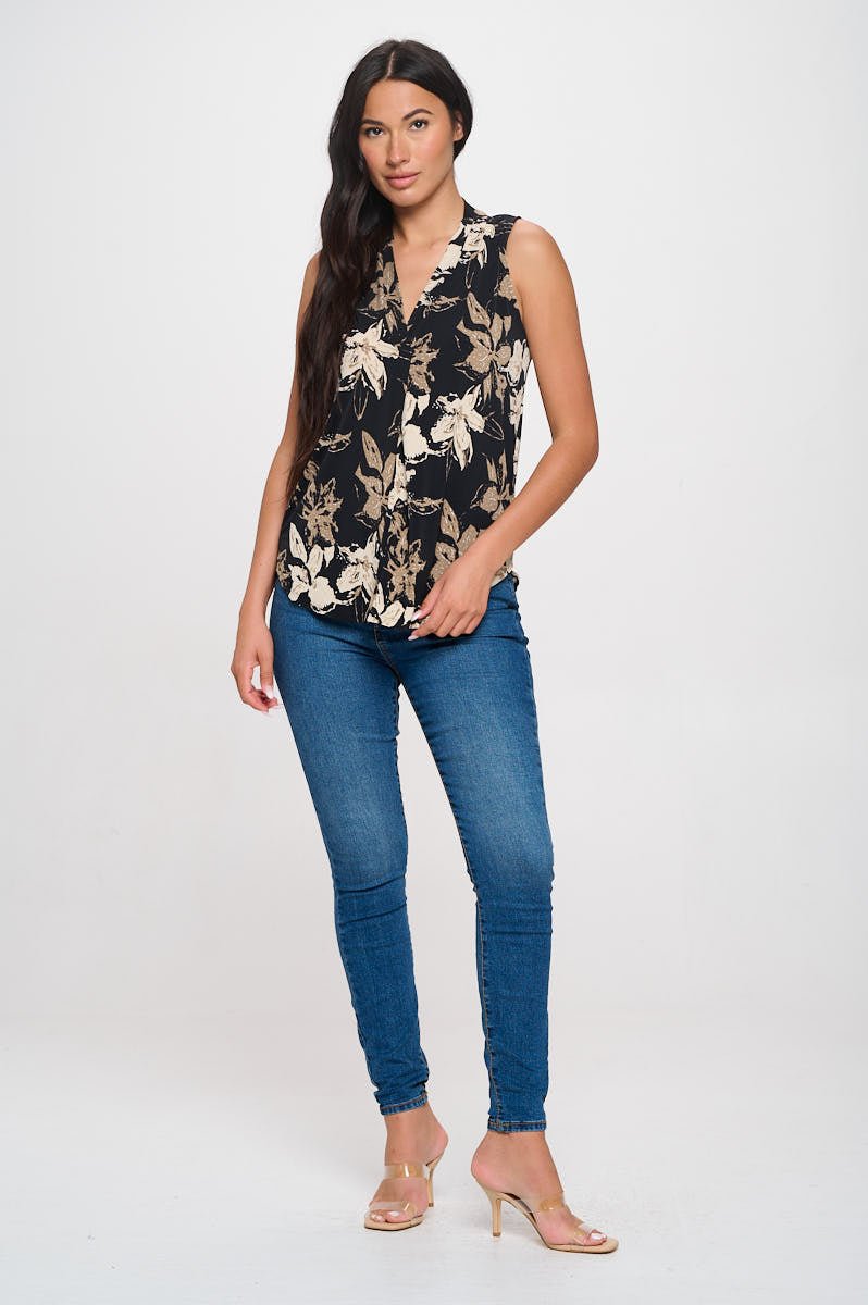 Image of West K April Sleeveless Printed Top Black Tan Floral