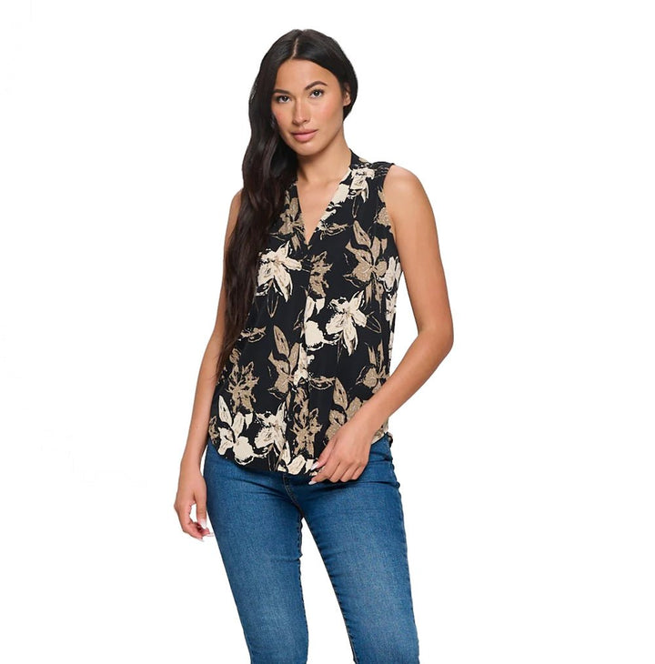 Image of West K April Sleeveless Printed Top Black Tan Floral