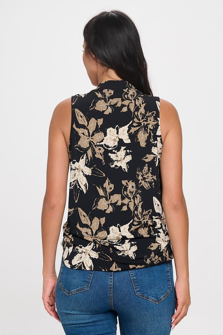 Image of West K April Sleeveless Printed Top Black Tan Floral