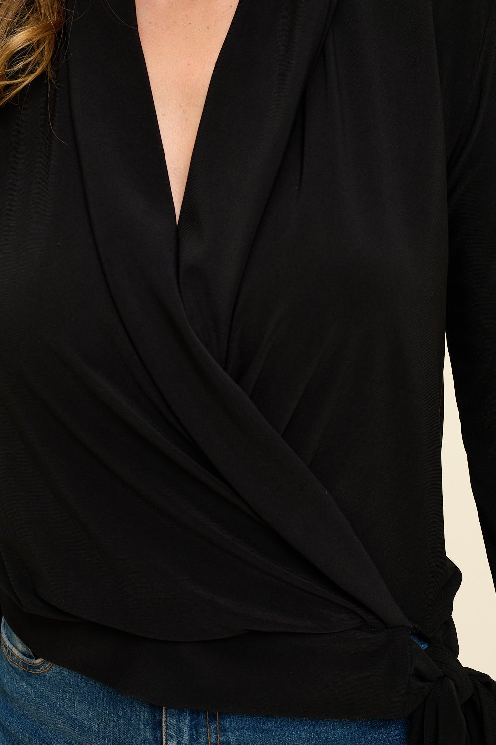 Image of West K Aria Long Sleeve Side Tie Wrap Top Black