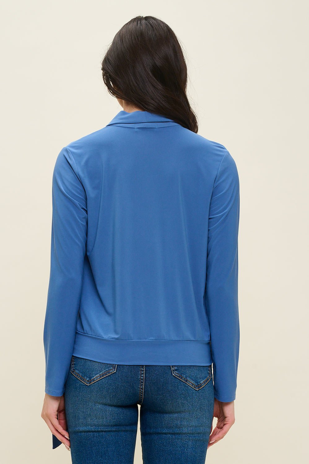 Image of West K Aria Long Sleeve Side Tie Wrap Top Denim Blue