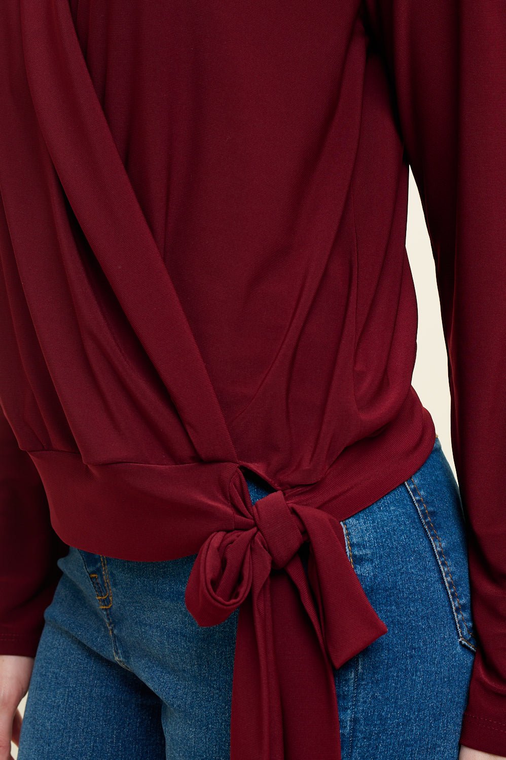 Image of West K Aria Long Sleeve Side Tie Wrap Top Wine