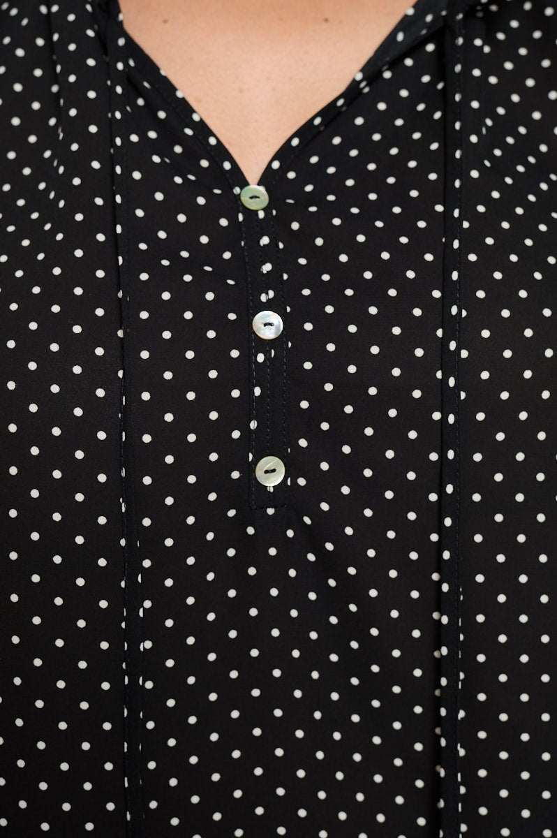 Image of West K Arlette Sleeveless Ruffle V - Neck Top Black Polka Dots