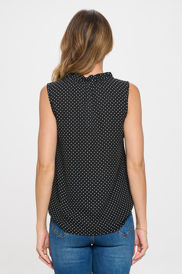 Image of West K Arlette Sleeveless Ruffle V - Neck Top Black Polka Dots