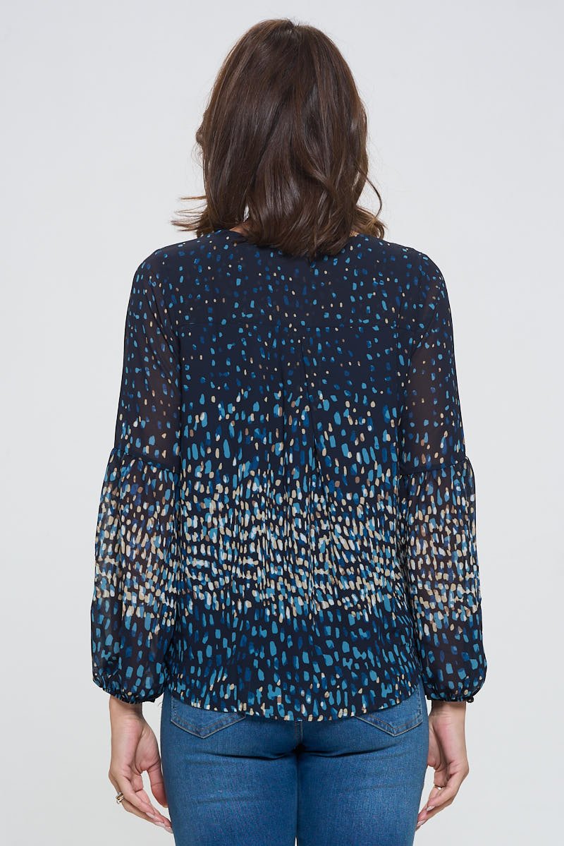 Image of West K Ava Long Sleeve Surplice High - Low Hem Top Navy Multi