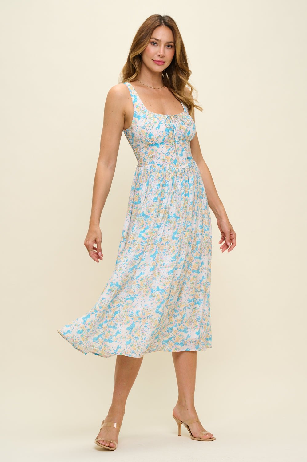 Image of West K Aviana Smocked Back Midi Dress Blue Watercolor