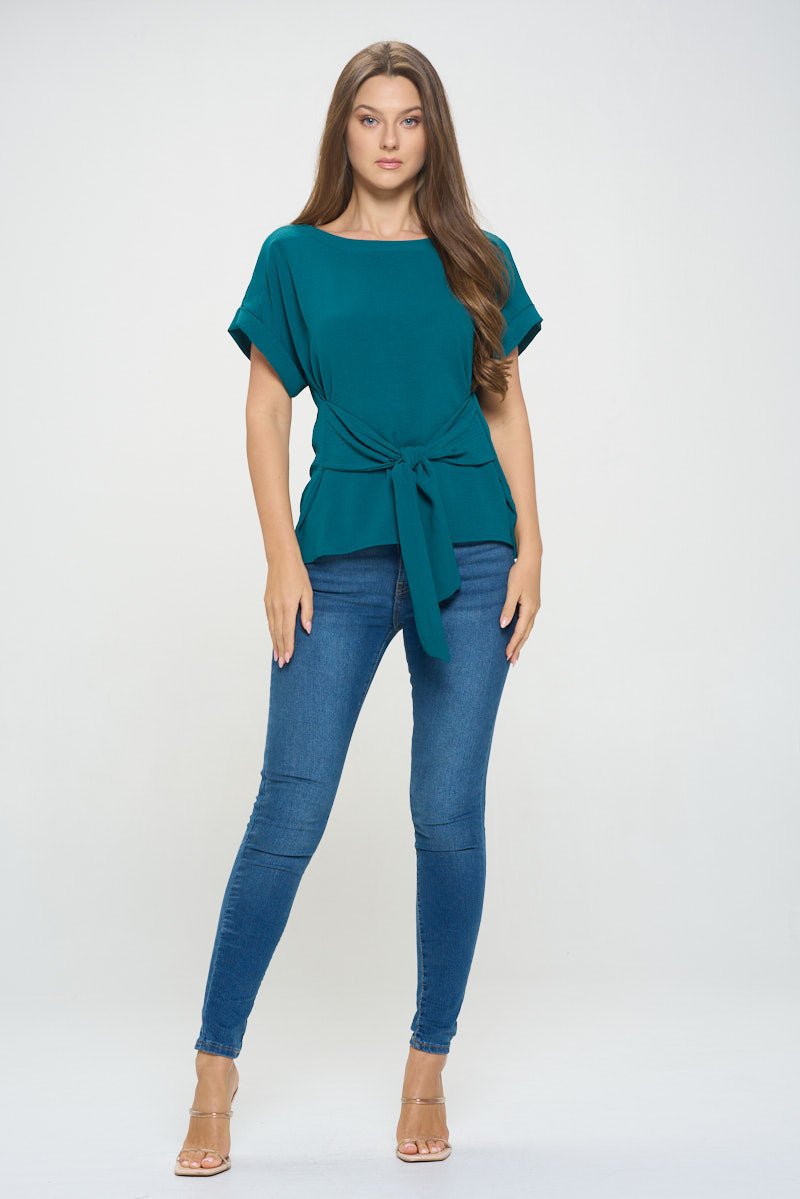 Image of West K Bailey Tie Front Dolman Blouse Hunter Green