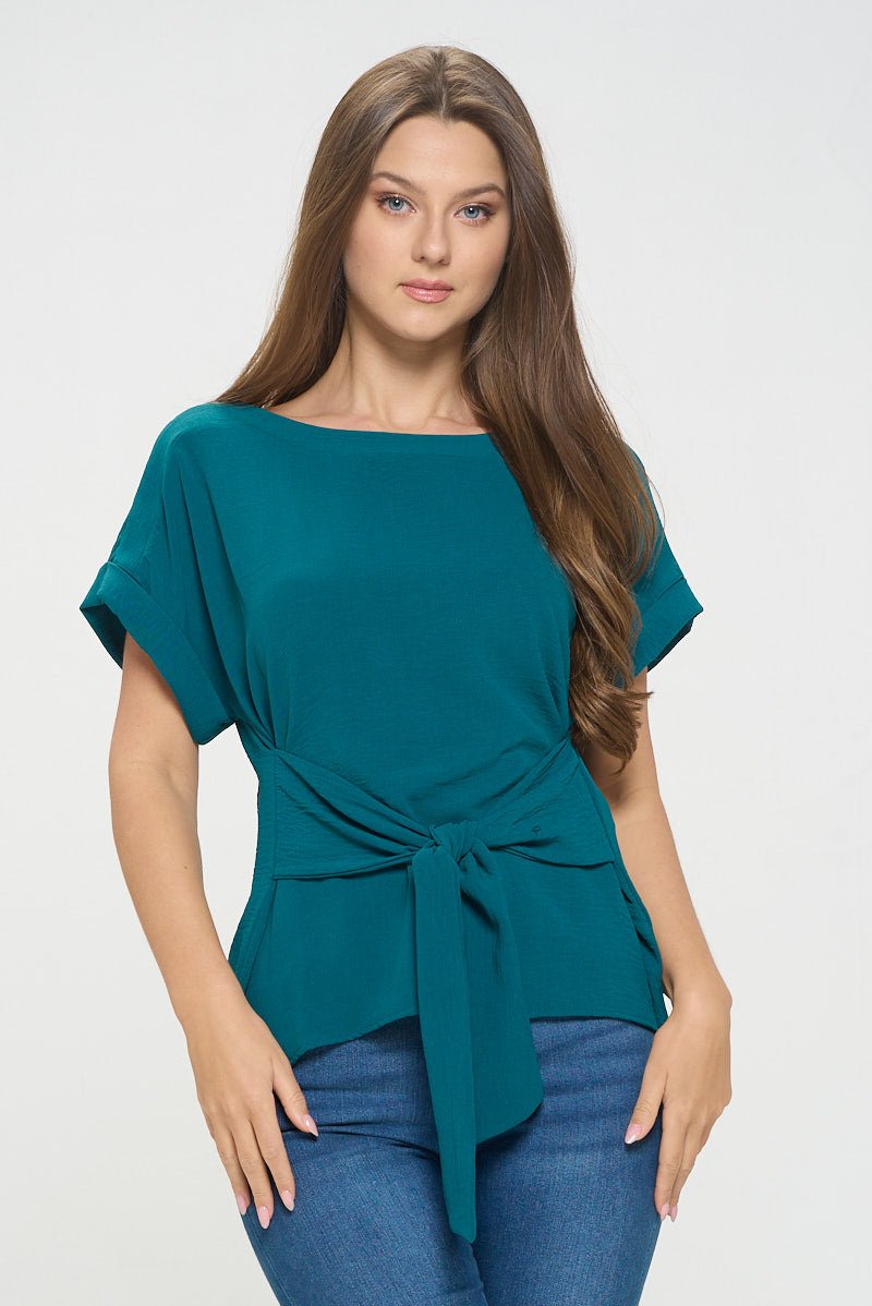 Image of West K Bailey Tie Front Dolman Blouse Hunter Green