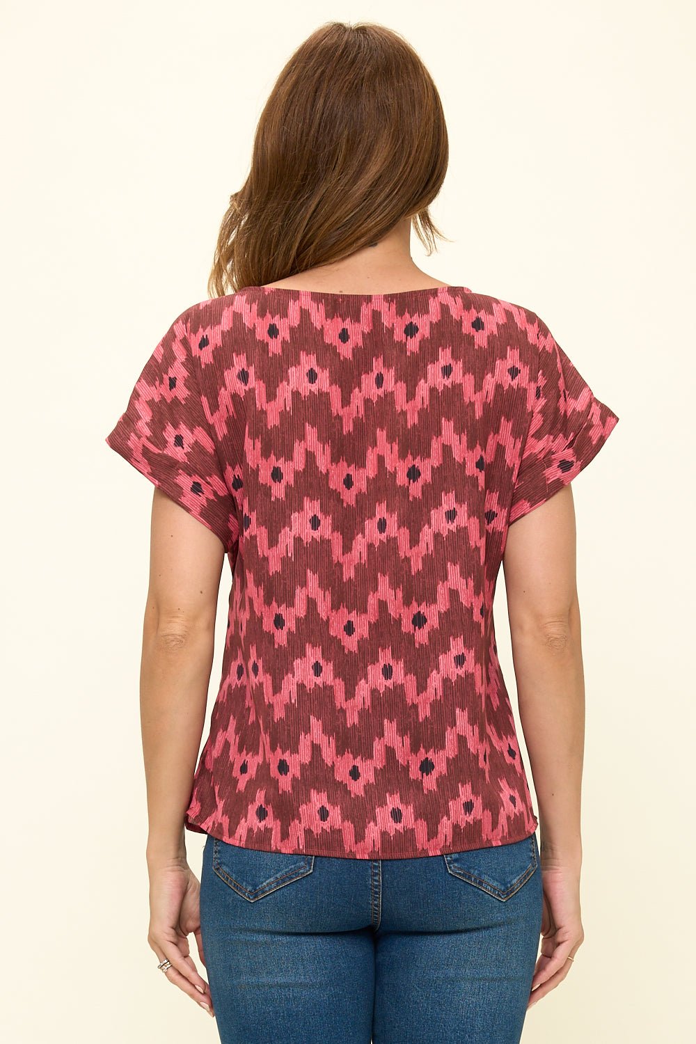 Image of West K Bailey Tie Front Dolman Blouse Mauve Pink Chevron