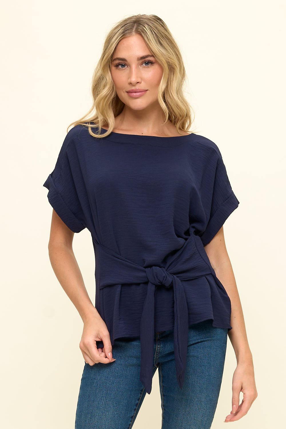 Image of West K Bailey Tie Front Dolman Blouse Navy