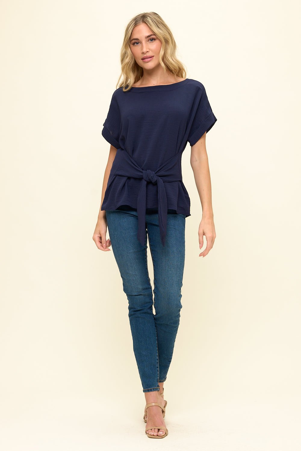 Image of West K Bailey Tie Front Dolman Blouse Navy