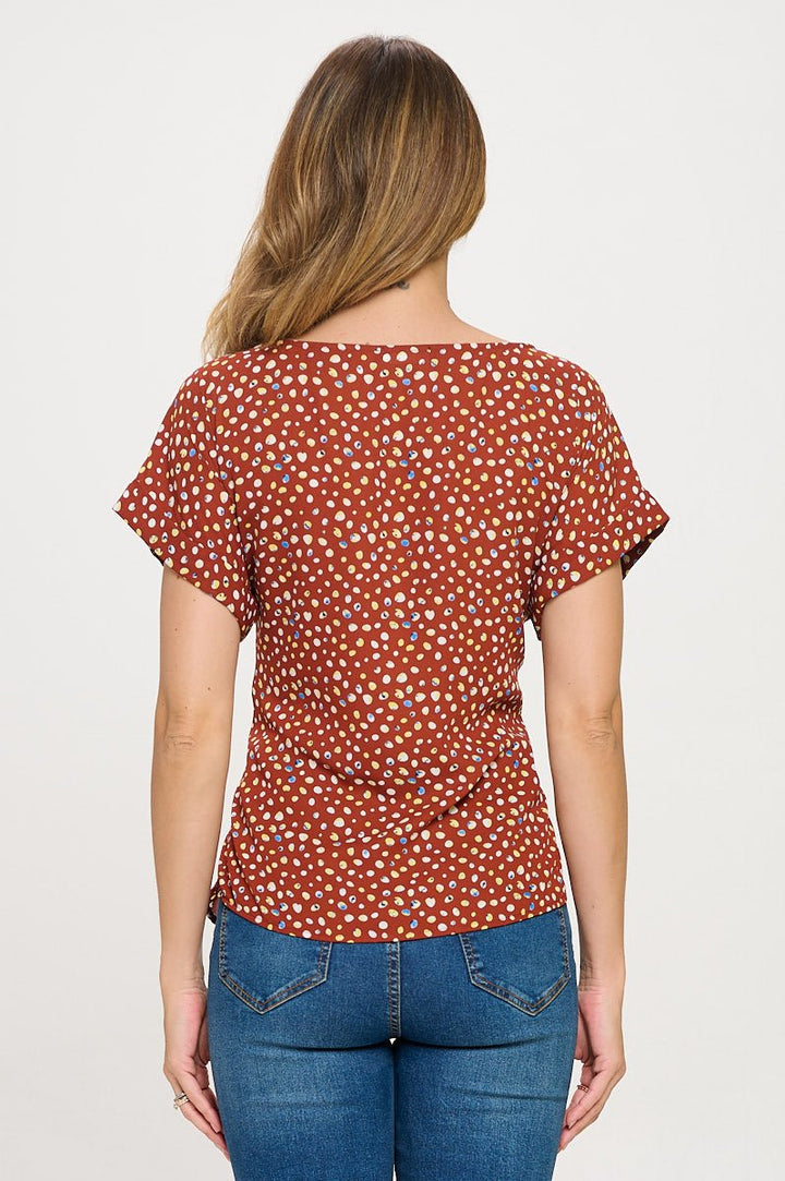 Image of West K Bailey Tie Front Dolman Blouse Orange Dots