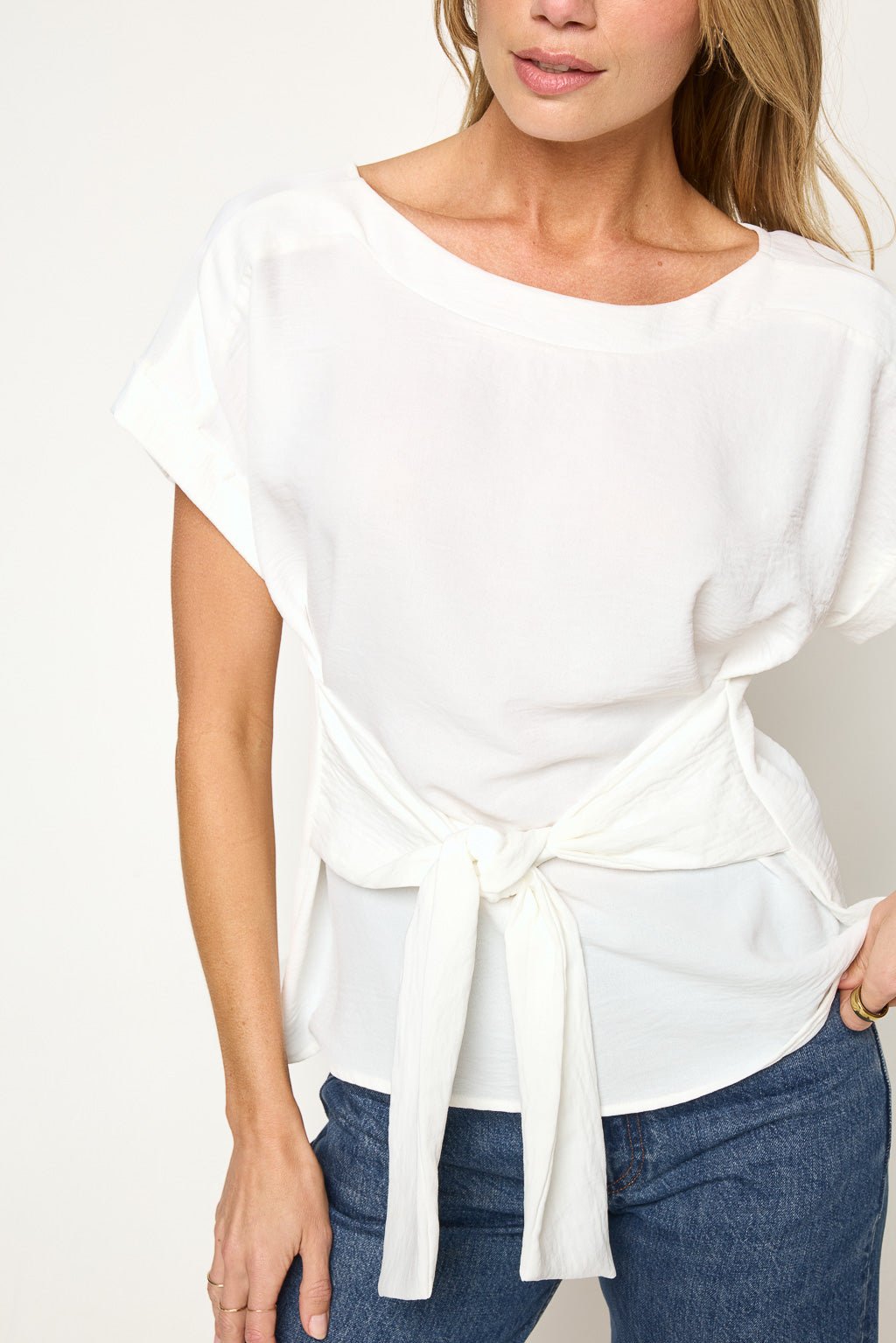 Image of West K Bailey Tie Front Dolman Blouse White