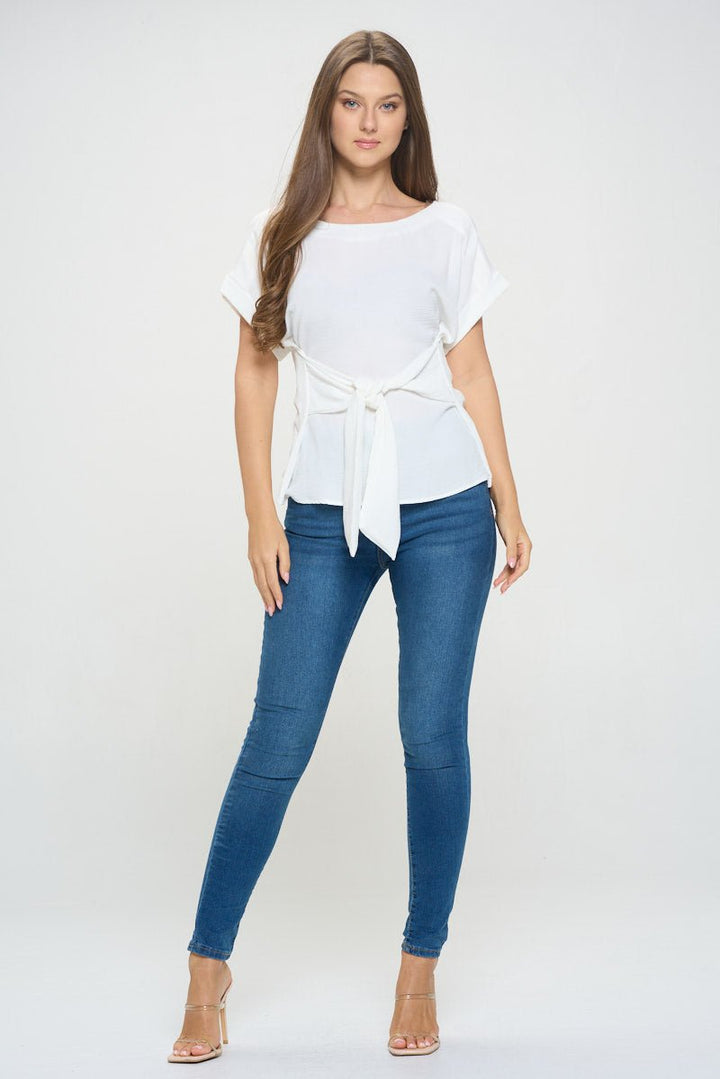 Image of West K Bailey Tie Front Dolman Blouse White