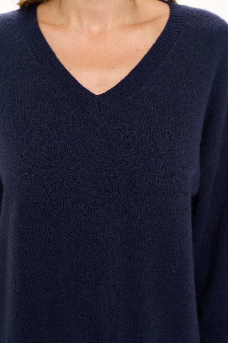 Image of West K Beatrice Long Sleeve Oversize V - Neck Sweater Deep Navy