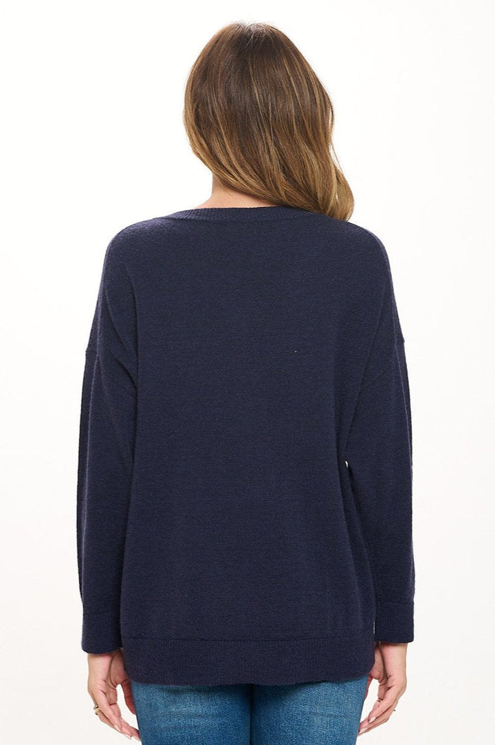 Image of West K Beatrice Long Sleeve Oversize V - Neck Sweater Deep Navy