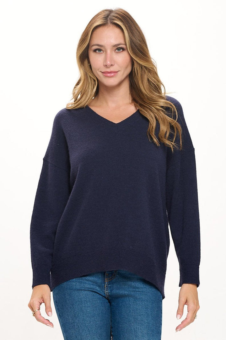 Image of West K Beatrice Long Sleeve Oversize V - Neck Sweater Deep Navy