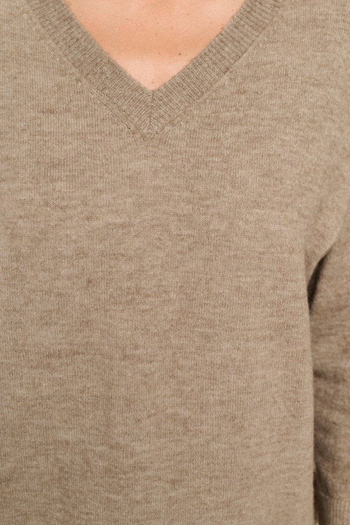 Image of West K Beatrice Long Sleeve Oversize V - Neck Sweater Taupe