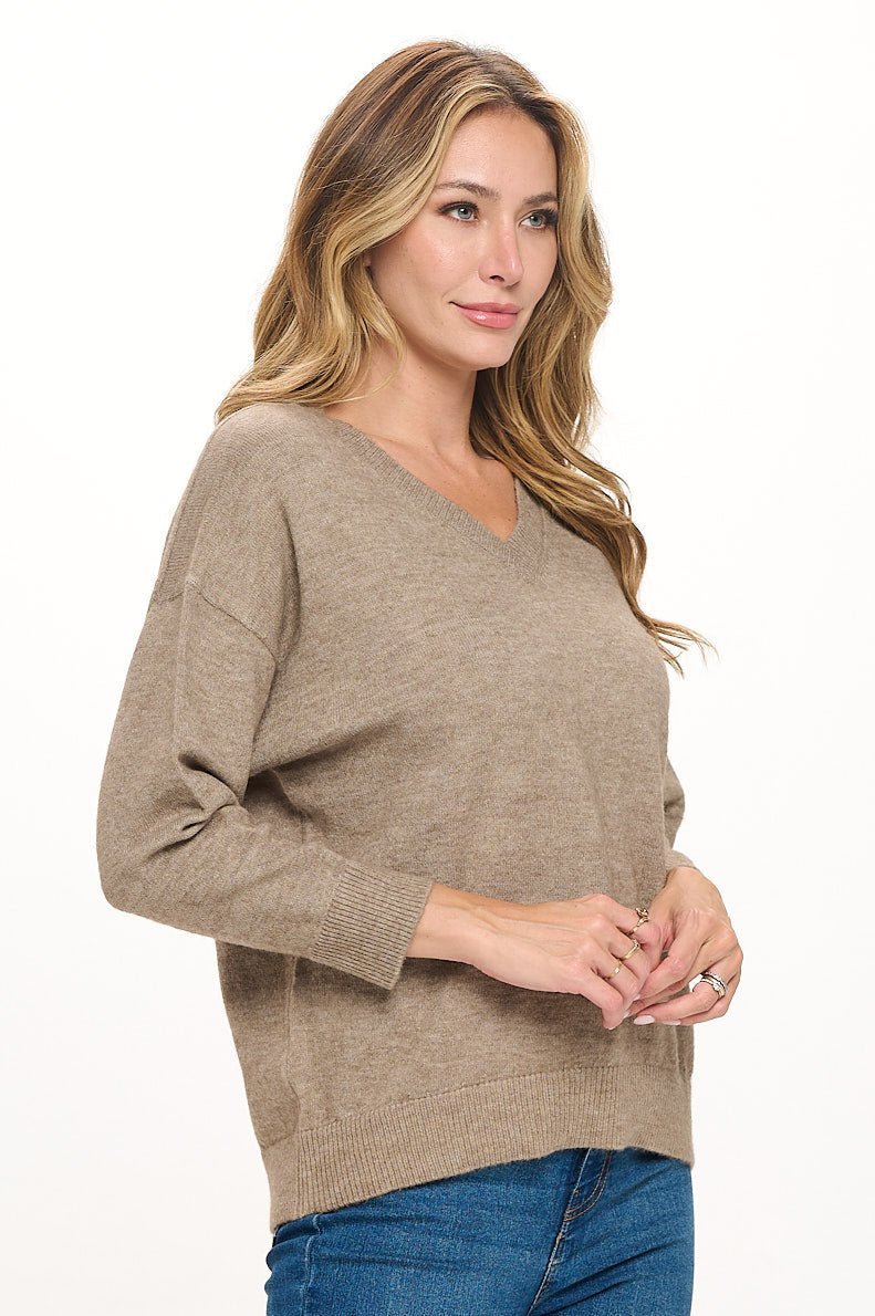 Image of West K Beatrice Long Sleeve Oversize V - Neck Sweater Taupe