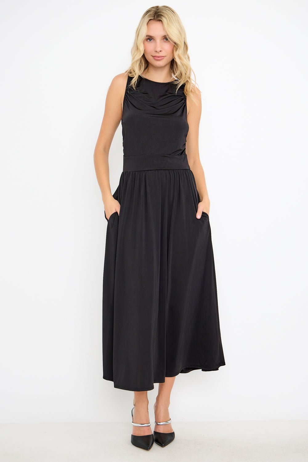 Image of West K Bettina Sleeveless Ruched Shoulder Maxi Dress Black