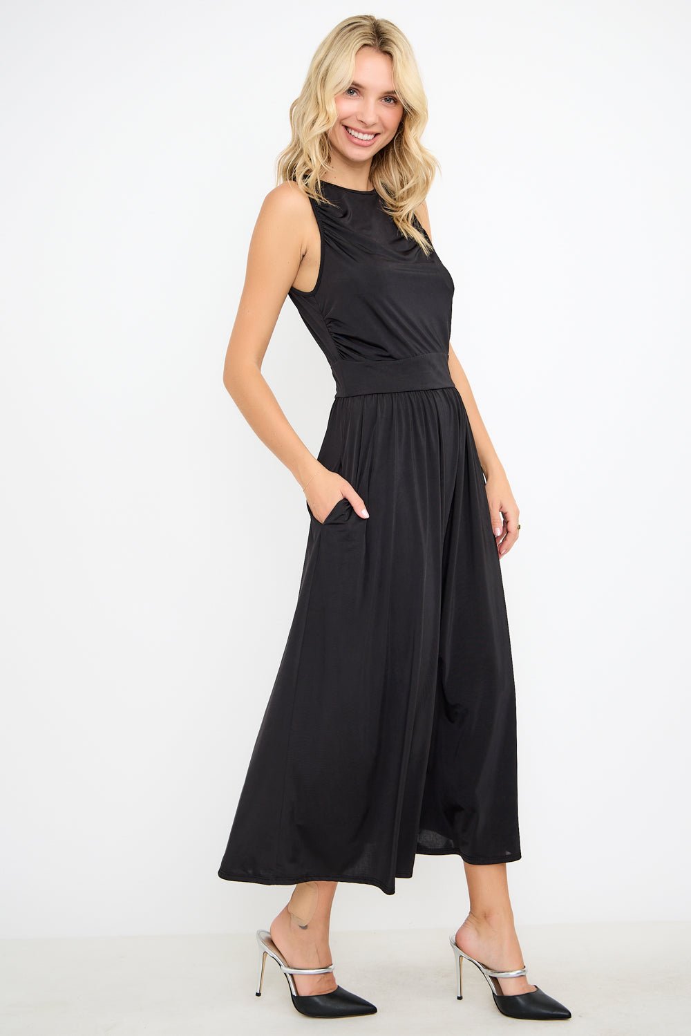 Image of West K Bettina Sleeveless Ruched Shoulder Maxi Dress Black