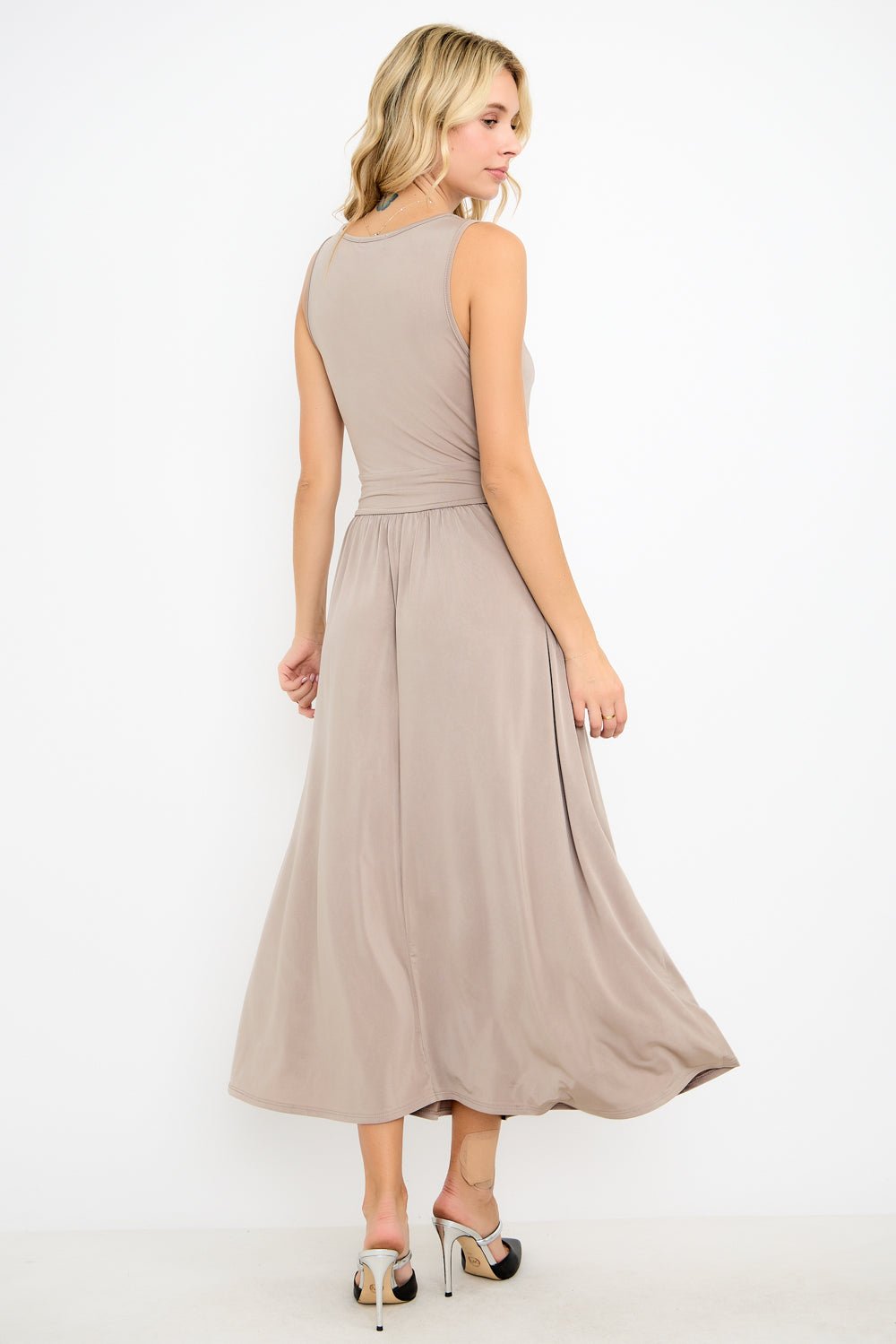 Image of West K Bettina Sleeveless Ruched Shoulder Maxi Dress Taupe