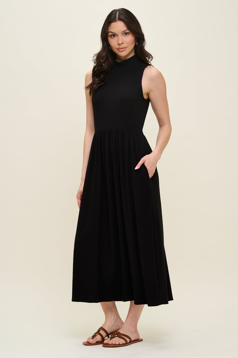 Image of West K Bianca Mock Neck Ribbed Dress Black