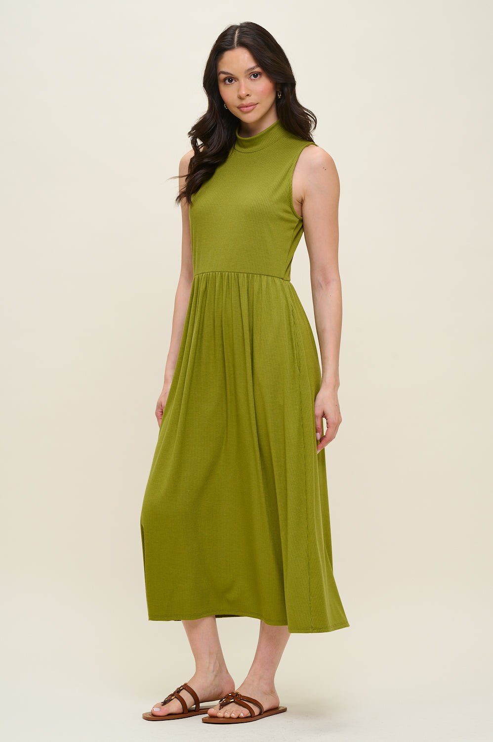 Image of West K Bianca Mock Neck Ribbed Dress Sage