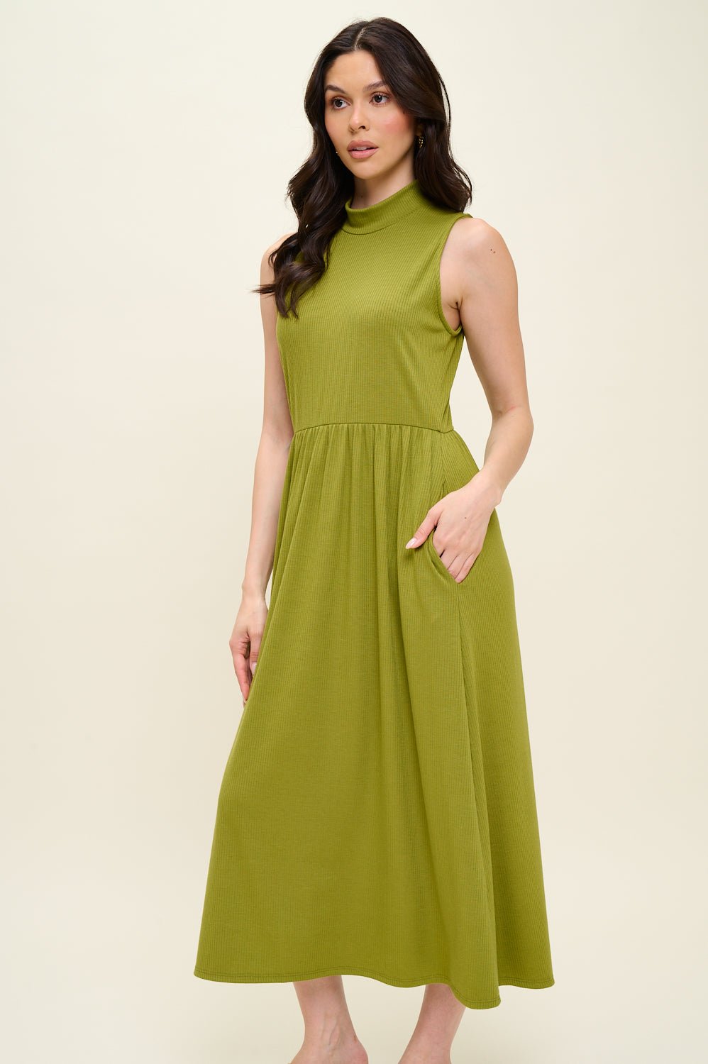 Image of West K Bianca Mock Neck Ribbed Dress Sage