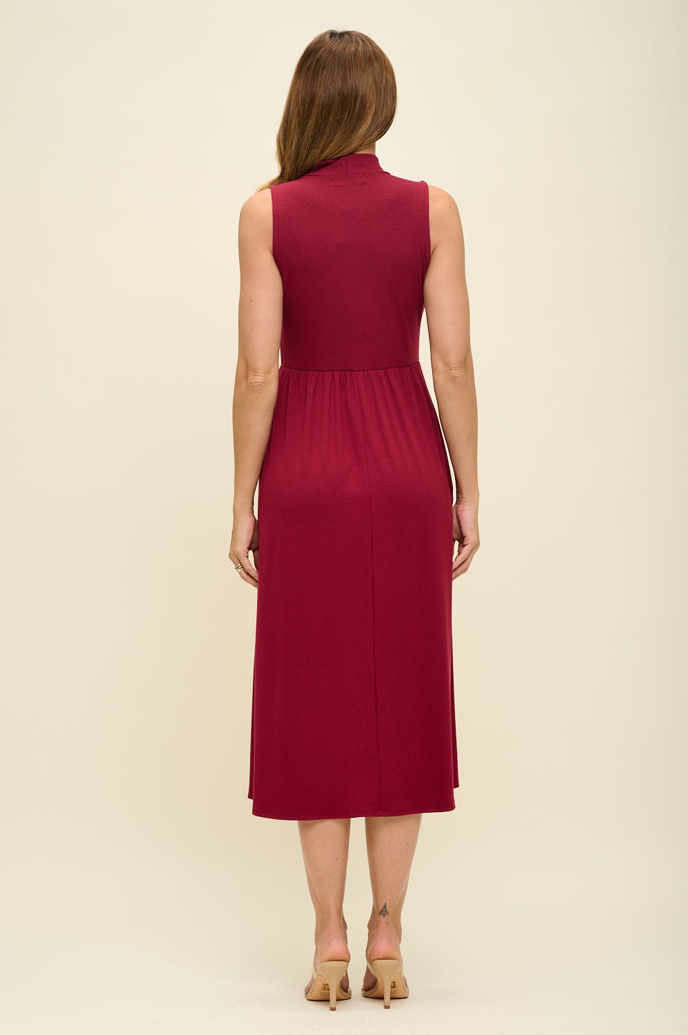 Image of West K Bianca Mock Neck Ribbed Dress Wine