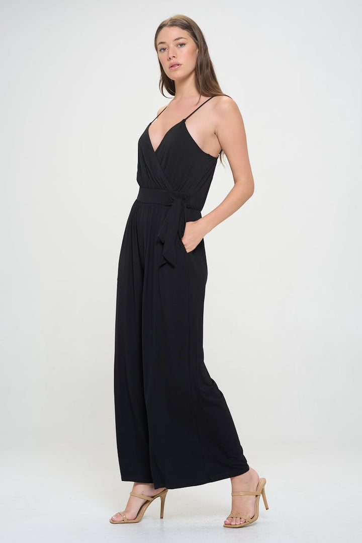 Image of West K Bridget Side Tie Strappy Jumpsuit w/ Pockets Black