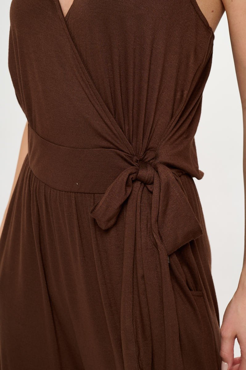 Image of West K Bridget Side Tie Strappy Jumpsuit w/ Pockets Dark Brown