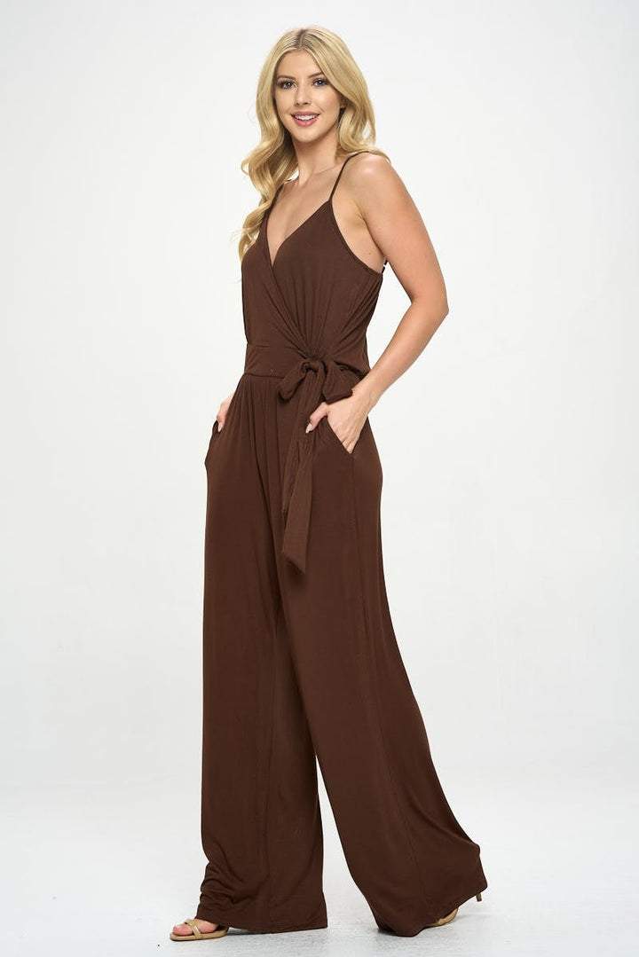 Image of West K Bridget Side Tie Strappy Jumpsuit w/ Pockets Dark Brown