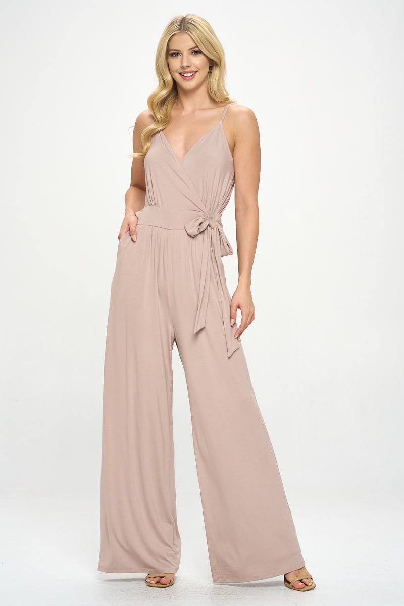 Image of West K Bridget Side Tie Strappy Jumpsuit w/ Pockets Tan