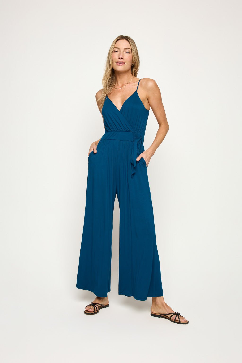 Image of West K Bridget Side Tie Strappy Jumpsuit w/ Pockets Teal Blue