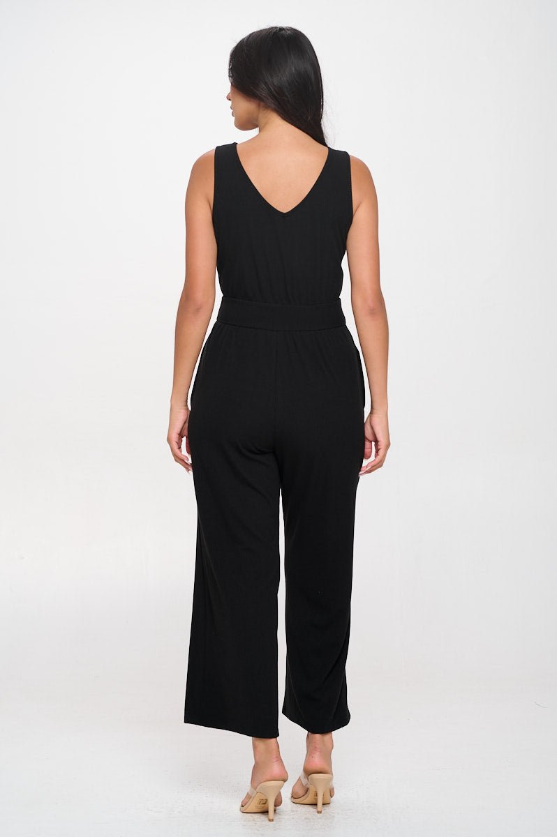 Image of West K Brooklyn Ribbed V - Neck Tank Jumpsuit Black