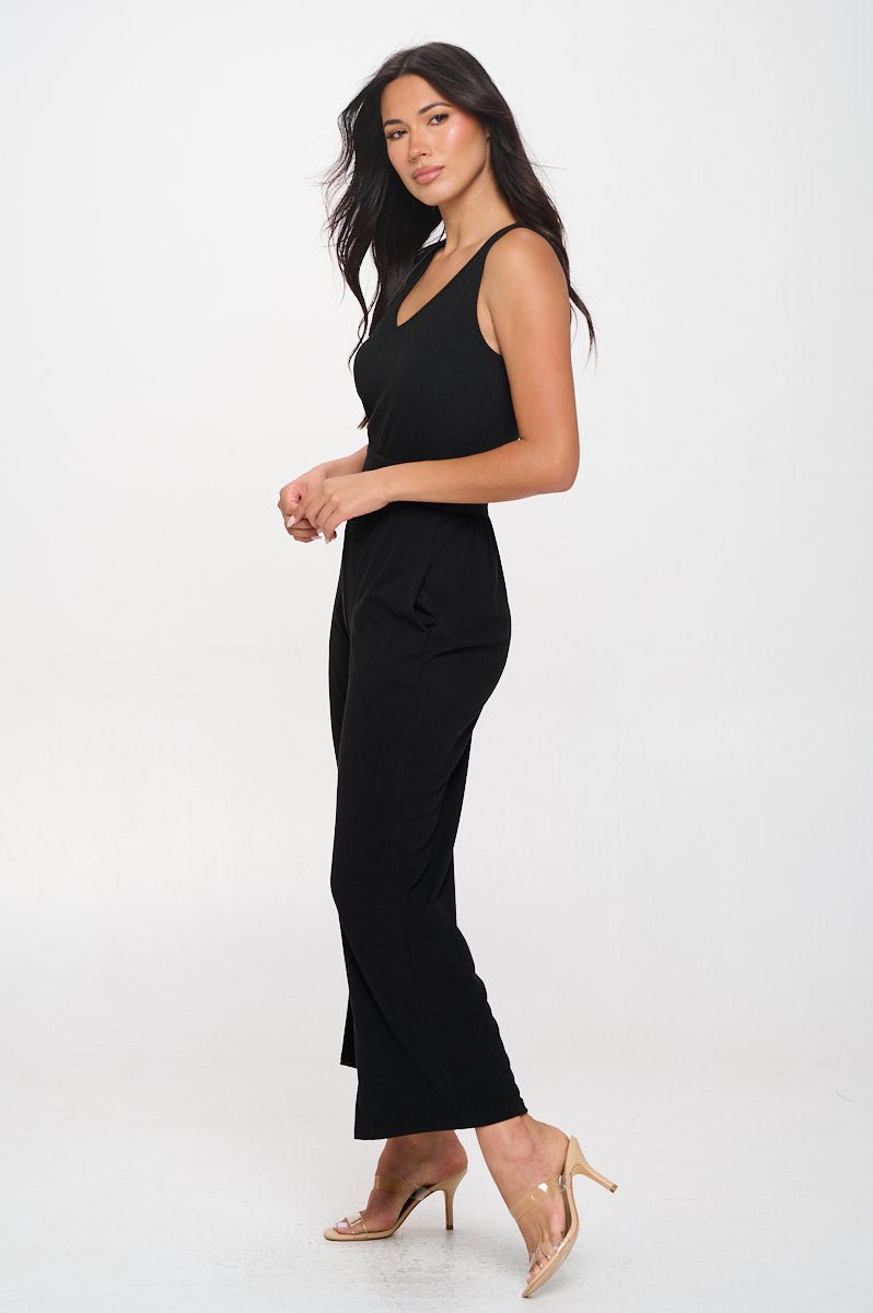 Image of West K Brooklyn Ribbed V - Neck Tank Jumpsuit Black