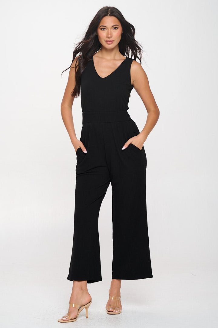 Image of West K Brooklyn Ribbed V - Neck Tank Jumpsuit Black