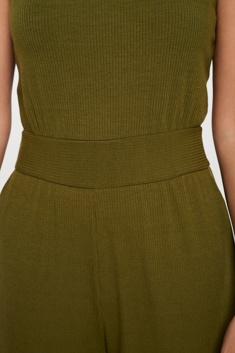 Image of West K Brooklyn Ribbed V - Neck Tank Jumpsuit Olive Green