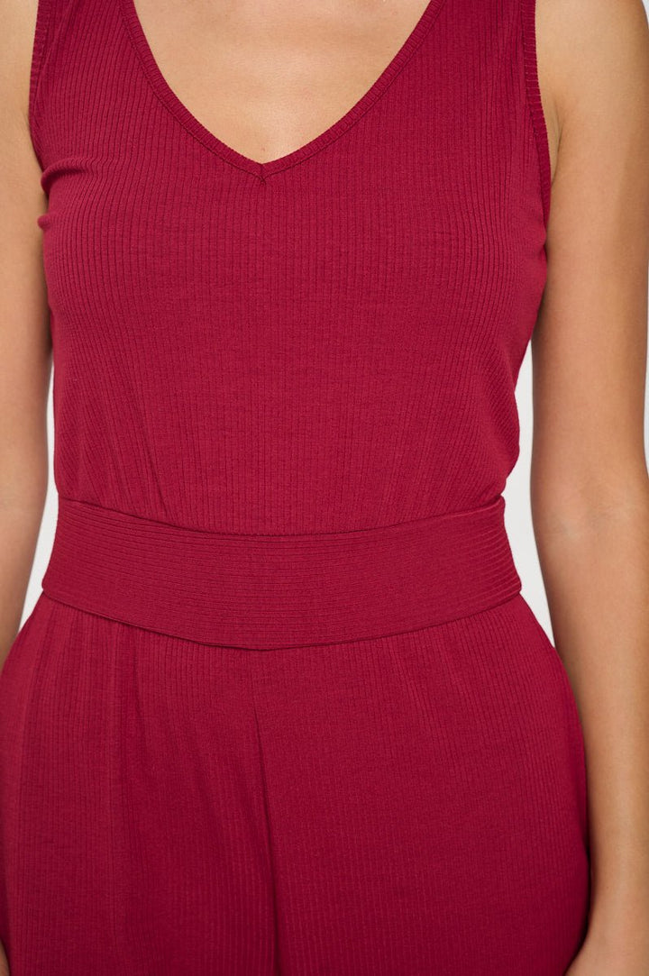 Image of West K Brooklyn Ribbed V - Neck Tank Jumpsuit Wine