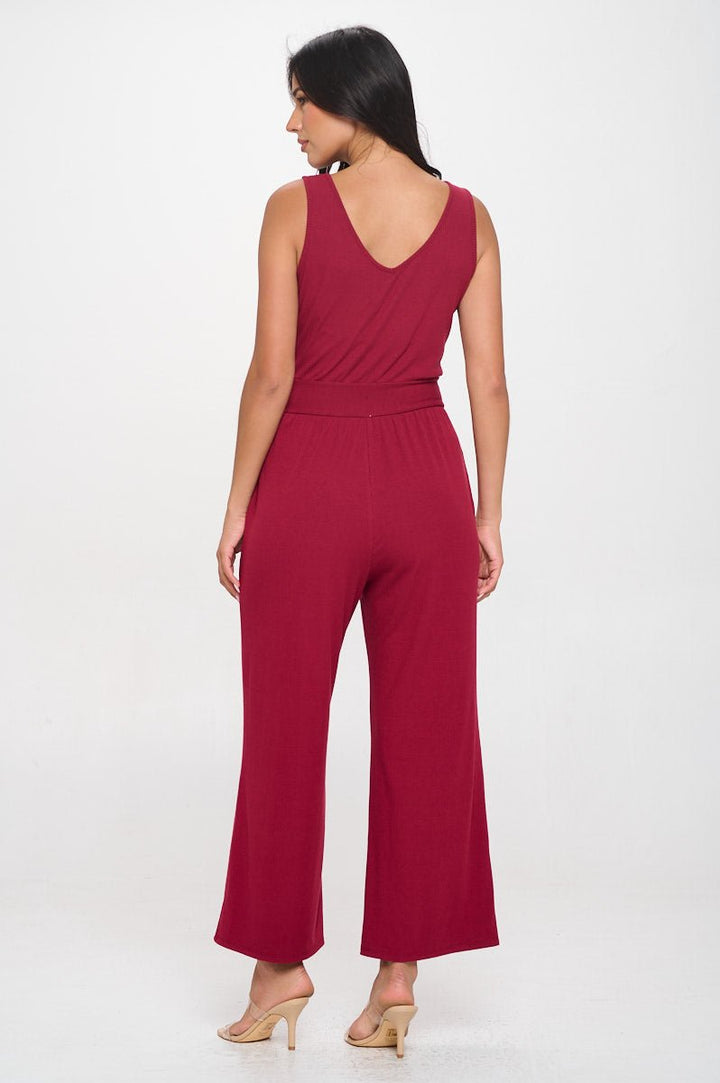 Image of West K Brooklyn Ribbed V - Neck Tank Jumpsuit Wine